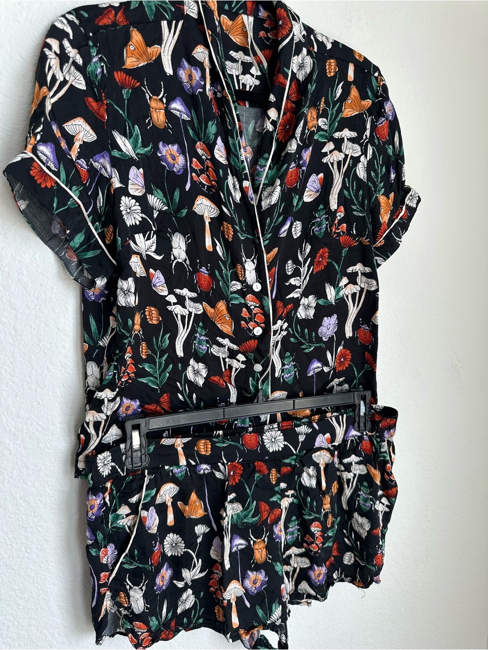 Anthropologie Silky Patterned Pajama Set Mushroom Print Top & Bottom - Picture 7 of 15